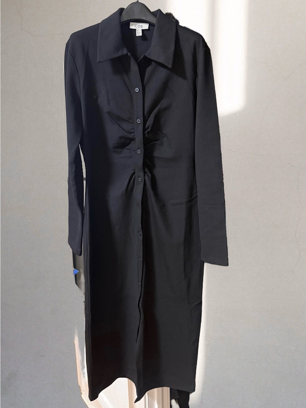 COS Black Long Sleeve Button-Front Midi Shirt Dress